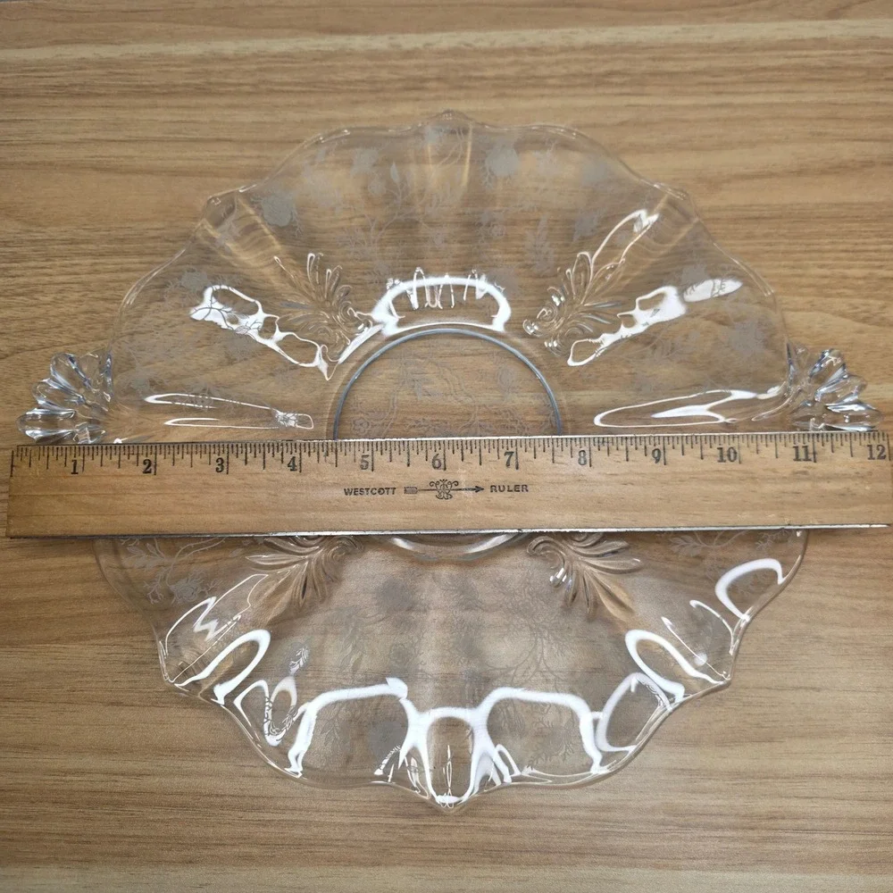 Vintage Fostoria Glass Clear Chintz Etched Baroque Handled‎ Cake Plate - 12.5